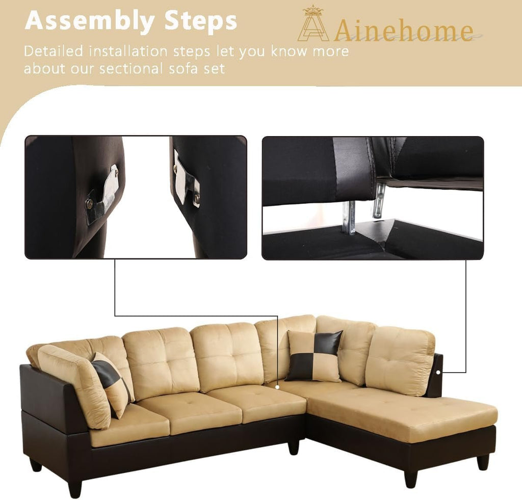 2 Piece L Shaped Sectional Sofa Set Beige Microfiber Right Hand Facing Ideal For Living Room - The Savvy ShopperThe Savvy ShopperShipItFurnituren/a2 Piece L Shaped Sectional Sofa Set Beige Microfiber Right Hand Facing Ideal For Living Room