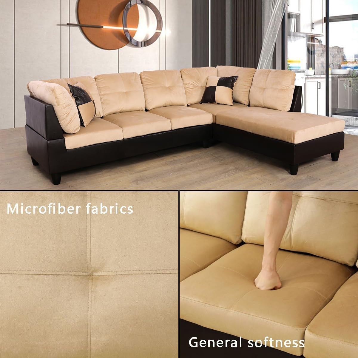2 Piece L Shaped Sectional Sofa Set Beige Microfiber Right Hand Facing Ideal For Living Room - The Savvy ShopperThe Savvy ShopperShipItFurnituren/a2 Piece L Shaped Sectional Sofa Set Beige Microfiber Right Hand Facing Ideal For Living Room