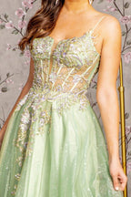 3 - D Flower Jewel Sheer Corset Bodice Mesh A - line Long Dress - The Savvy ShopperThe Savvy ShopperTux - USANightgown3 - D Flower Jewel Sheer Corset Bodice Mesh A - line Long Dress