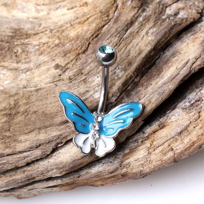 316L Stainless Steel Aqua Butterfly Navel Ring - The Savvy ShopperThe Savvy ShopperFashion Hut JewelryBody Piercing Jewelry316L Stainless Steel Aqua Butterfly Navel Ring