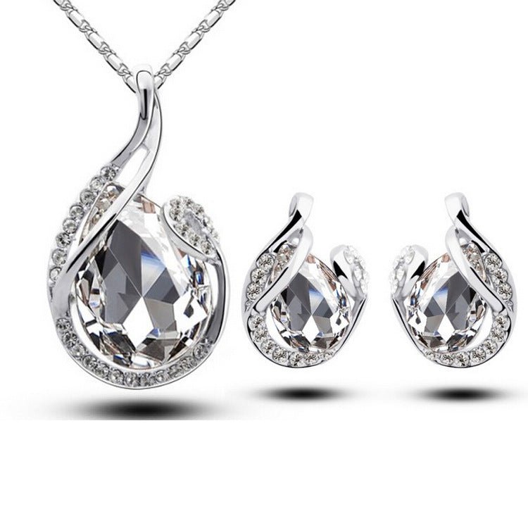 3pcs Rhinestone Necklace Set With Earrings Fashion Water - drop - shaped Jewelry For Women Valentine's Day - The Savvy ShopperThe Savvy ShopperDropshipman3pcs Rhinestone Necklace Set With Earrings Fashion Water - drop - shaped Jewelry For Women Valentine's Day