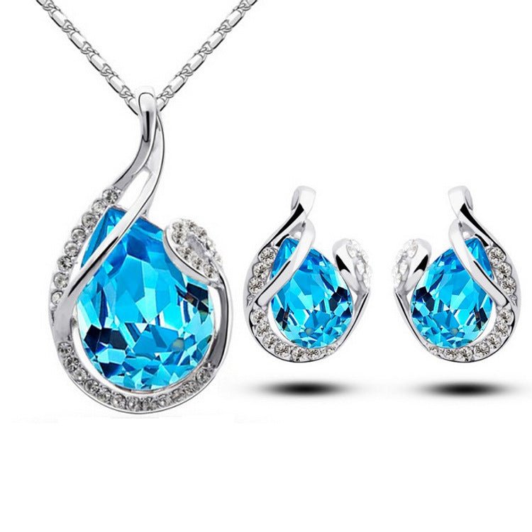 3pcs Rhinestone Necklace Set With Earrings Fashion Water - drop - shaped Jewelry For Women Valentine's Day - The Savvy ShopperThe Savvy ShopperDropshipman3pcs Rhinestone Necklace Set With Earrings Fashion Water - drop - shaped Jewelry For Women Valentine's Day