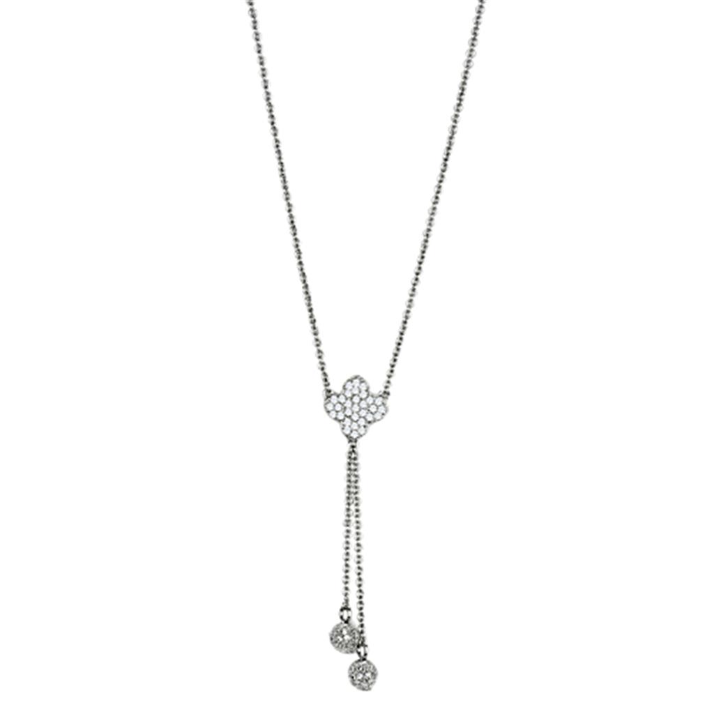 3W427 - Rhodium Brass Necklace with AAA Grade CZ in Clear - The Savvy ShopperThe Savvy ShopperAlamodeNecklace3W427 - Rhodium Brass Necklace with AAA Grade CZ in Clear