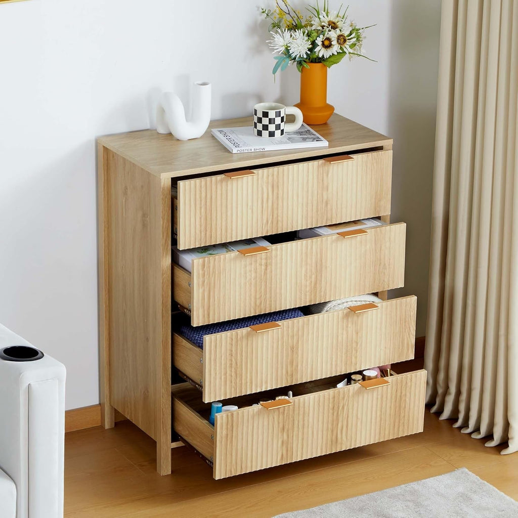 4 Drawer Dresser With Fluted Wave Panel Natural Wood - The Savvy ShopperThe Savvy ShopperShipItFurnituren/a4 Drawer Dresser With Fluted Wave Panel Natural Wood