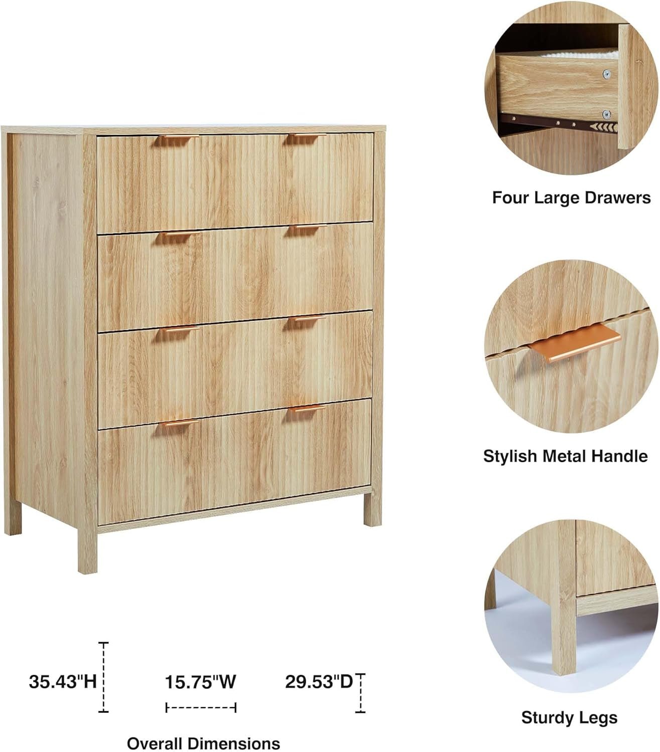 4 Drawer Dresser With Fluted Wave Panel Natural Wood - The Savvy ShopperThe Savvy ShopperShipItFurnituren/a4 Drawer Dresser With Fluted Wave Panel Natural Wood