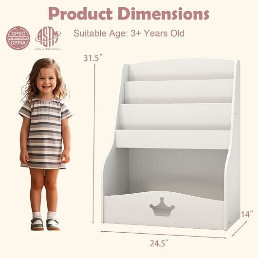 4 - Tier Kids Bookshelf with Shelves and Compartment for Toddlers - White - The Savvy ShopperThe Savvy ShopperThe Savvy ShopperKids Storage4 - Tier Kids Bookshelf with Shelves and Compartment for Toddlers - White