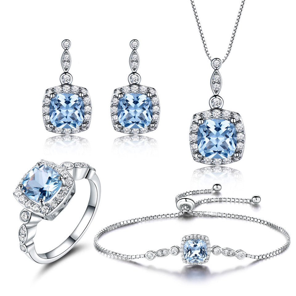 925 Sterling Silver Necklace Sky Blue Topaz Four - Piece Set - The Savvy ShopperThe Savvy ShopperDropshipman925 Sterling Silver Necklace Sky Blue Topaz Four - Piece Set