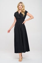 Cotton Solid V neck Maxi Dress with Smock Waist - The Savvy ShopperThe Savvy ShopperReneecollectionDressesCotton Solid V neck Maxi Dress with Smock Waist