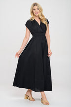 Cotton Solid V neck Maxi Dress with Smock Waist - The Savvy ShopperThe Savvy ShopperReneecollectionDressesCotton Solid V neck Maxi Dress with Smock Waist