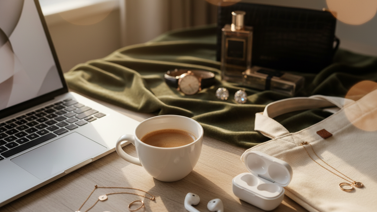 Everyday essentials and luxury wants lifestyle scene