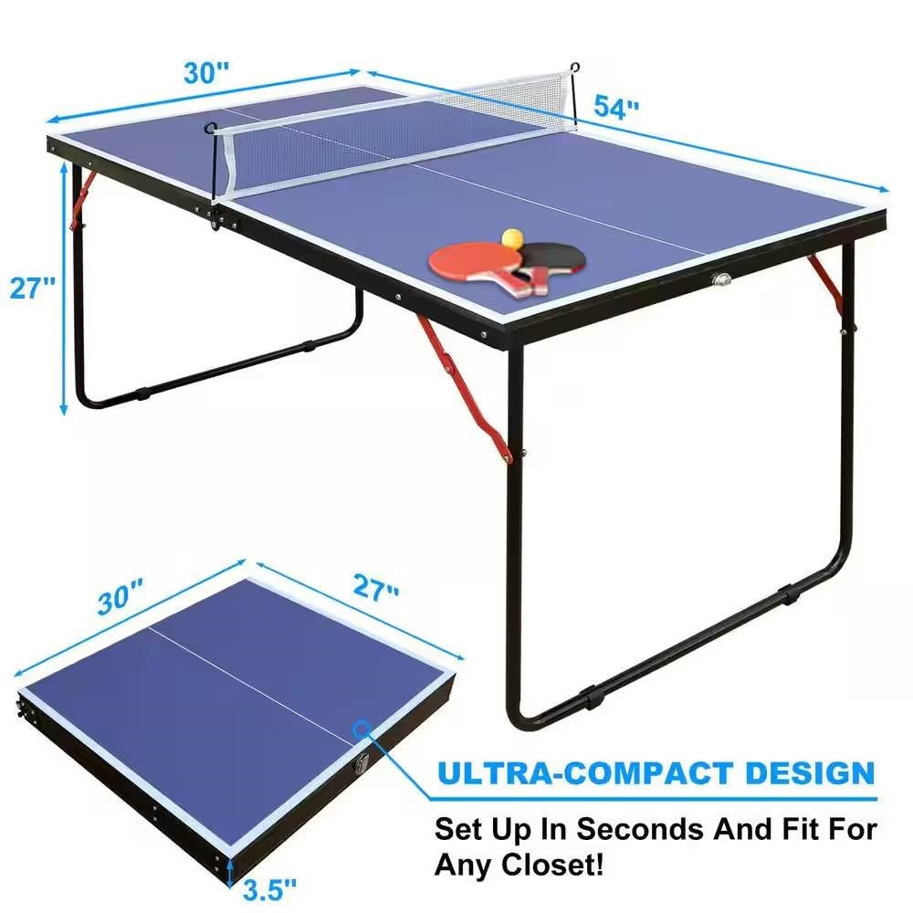Folding 54 - inch Blue Ping Pong Table Tennis Table Set with Net 2 and Paddles - The Savvy ShopperThe Savvy ShopperFastFurnishingsAccents > Game RoomFolding 54 - inch Blue Ping Pong Table Tennis Table Set with Net 2 and Paddles
