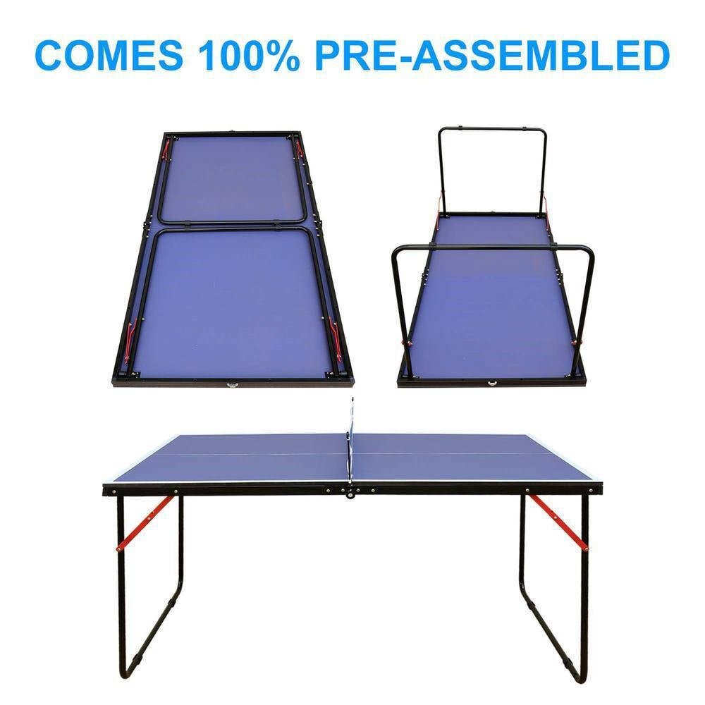 Folding 54 - inch Blue Ping Pong Table Tennis Table Set with Net 2 and Paddles - The Savvy ShopperThe Savvy ShopperFastFurnishingsAccents > Game RoomFolding 54 - inch Blue Ping Pong Table Tennis Table Set with Net 2 and Paddles