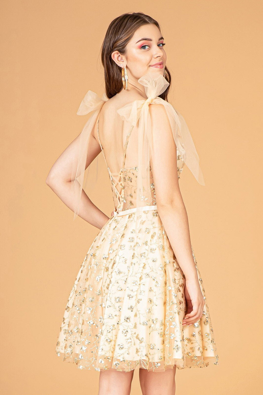 Glitter Mesh Babydoll Short Dress w/ Ribbon Attachment on Shoulder - The Savvy ShopperThe Savvy ShopperTux - USANightgownGlitter Mesh Babydoll Short Dress w/ Ribbon Attachment on Shoulder