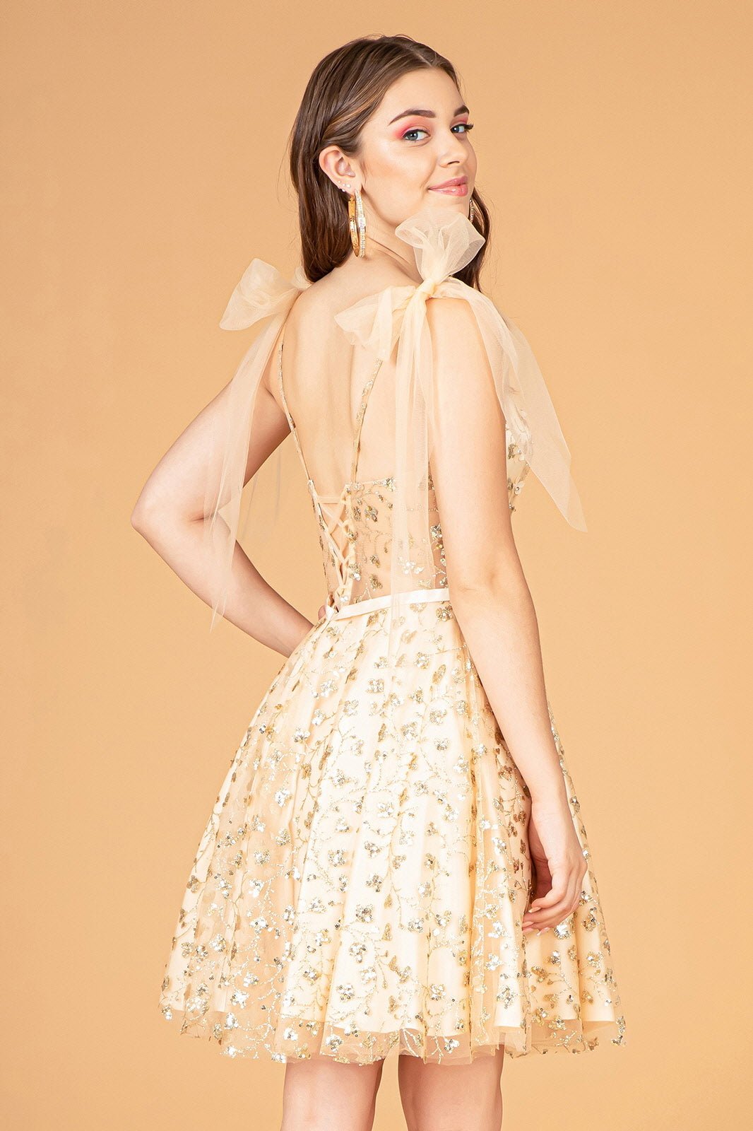 Glitter Mesh Babydoll Short Dress w/ Ribbon Attachment on Shoulder - The Savvy ShopperThe Savvy ShopperTux - USANightgownGlitter Mesh Babydoll Short Dress w/ Ribbon Attachment on Shoulder