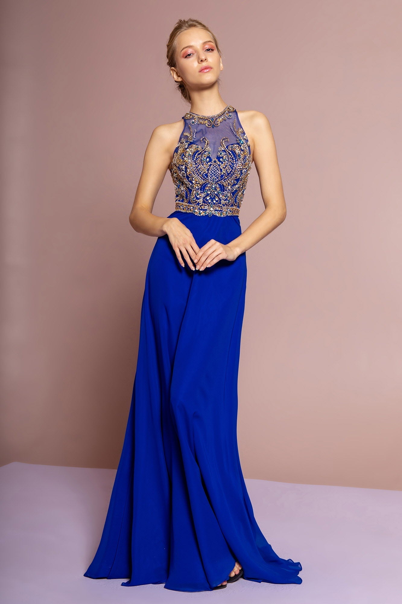 Jewel and Bead Embellished Long Dress with Back Cut Out - The Savvy ShopperThe Savvy ShopperTux - USANightgownJewel and Bead Embellished Long Dress with Back Cut Out