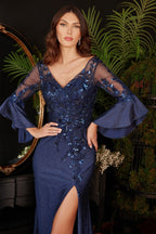 Long Bell Sleeve Lace & Satin Gown - The Savvy ShopperThe Savvy ShopperTux - USAMobLong Bell Sleeve Lace & Satin Gown