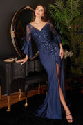 Long Bell Sleeve Lace & Satin Gown - The Savvy ShopperThe Savvy ShopperTux - USAMobLong Bell Sleeve Lace & Satin Gown