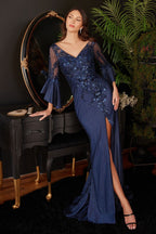 Long Bell Sleeve Lace & Satin Gown - The Savvy ShopperThe Savvy ShopperTux - USAMobLong Bell Sleeve Lace & Satin Gown