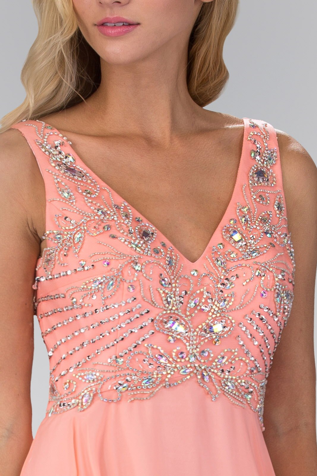 V Neck and Back Chiffon Floor Length Dress with Jewel and Sequin Bodice - The Savvy ShopperThe Savvy ShopperTux - USANightgownV Neck and Back Chiffon Floor Length Dress with Jewel and Sequin Bodice