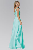 V Neck and Back Chiffon Floor Length Dress with Jewel and Sequin Bodice - The Savvy ShopperThe Savvy ShopperTux - USANightgownV Neck and Back Chiffon Floor Length Dress with Jewel and Sequin Bodice