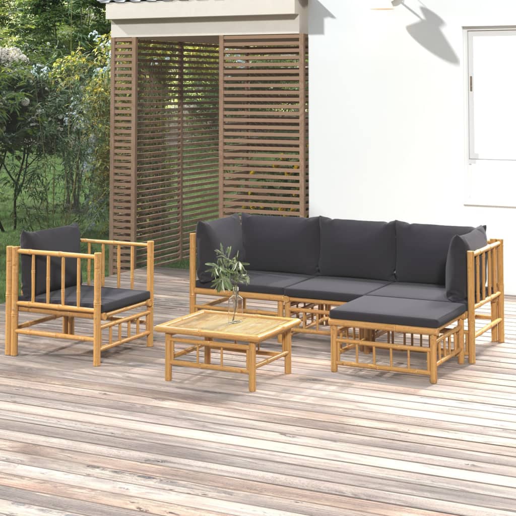 vidaXL 6 Piece Patio Lounge Set with Dark Gray Cushions Bamboo - The Savvy ShopperThe Savvy ShopperVidaXLFurniture > Outdoor Furniture > Outdoor Furniture SetsvidaXL 6 Piece Patio Lounge Set with Dark Gray Cushions Bamboo