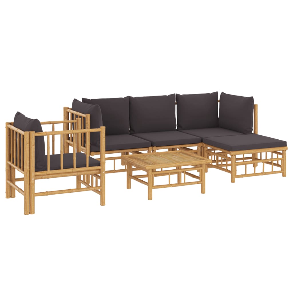 vidaXL 6 Piece Patio Lounge Set with Dark Gray Cushions Bamboo - The Savvy ShopperThe Savvy ShopperVidaXLFurniture > Outdoor Furniture > Outdoor Furniture SetsvidaXL 6 Piece Patio Lounge Set with Dark Gray Cushions Bamboo